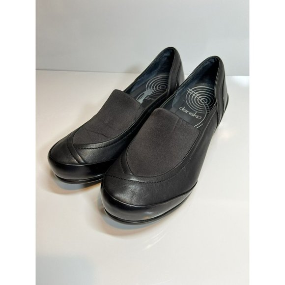 Women’s Dansko Black Leather Comfort Clogs Stretch Knit, Size 8 in US. - Picture 6 of 11